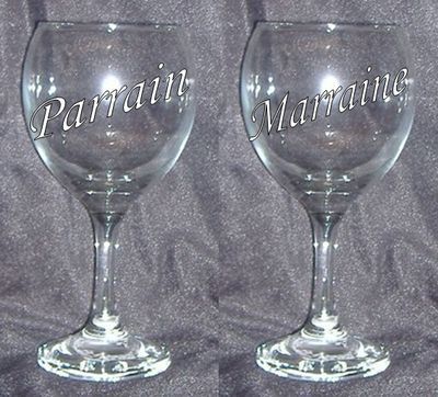 Verre à vin form. 2 Parrain/Marraine, ange, inscription pied